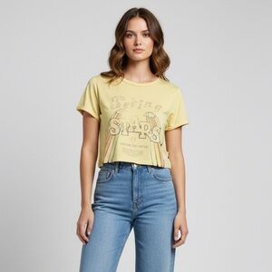 Honor The Gift Seeing Stars Baby Tee Butter Yellow Graphic T-Shirt Size Small